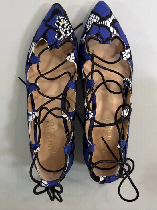 Anthropologie Billy Ella Blue Gillie Printed Lace Up Point Toe Ballet Flat Sz 8 - Picture 6 of 6